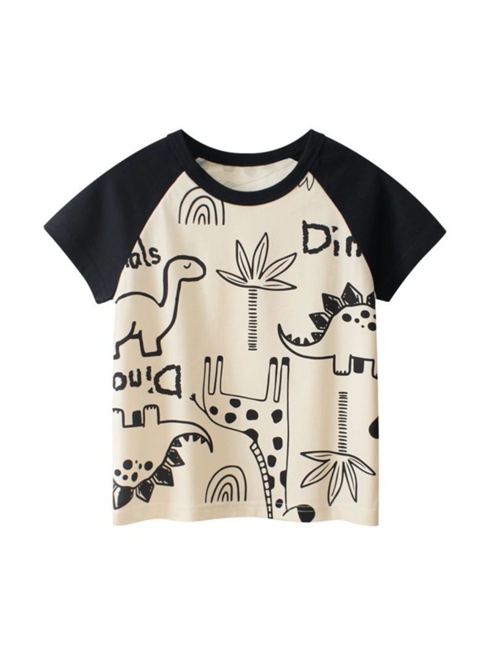 Kids' Black & Cream Dino Graphic Raglan Tee
